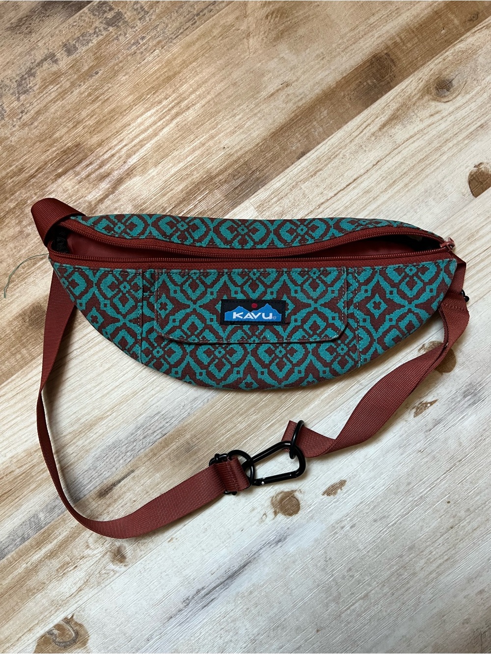 Kavu Teal & Rust Patterned Belt Bag